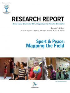 Poster "Research Report - Sport & Peace: Mapping the Field" pictures of children playing various sports
