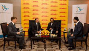 HRH Prince Feisal Al Hussein with Mr Mahmoud Haj Hussein, Country Manager for DHL Express Jordan and his fellow DHL Express senior management team